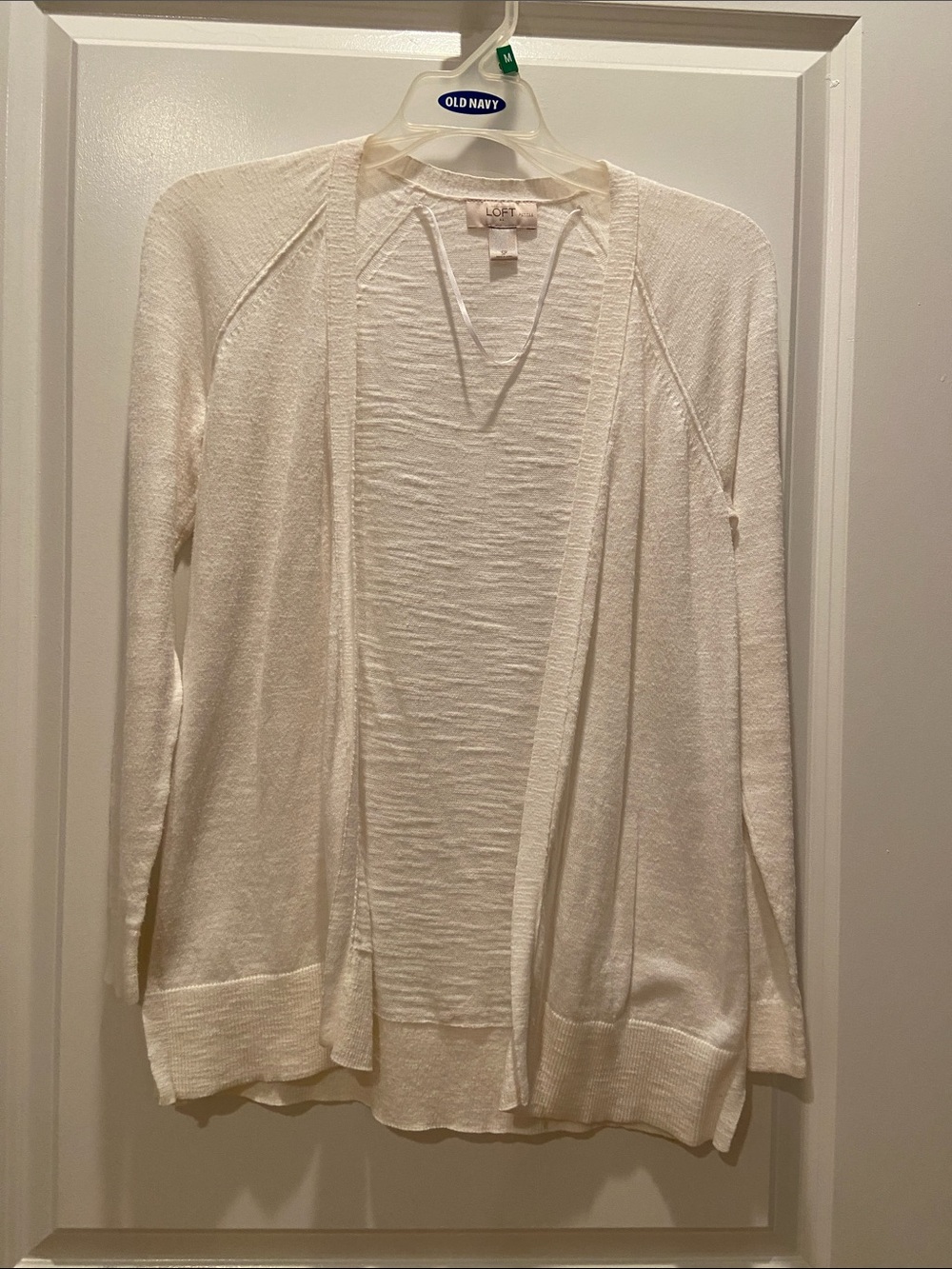LOFT Open-Front Cream Knit Cardigan